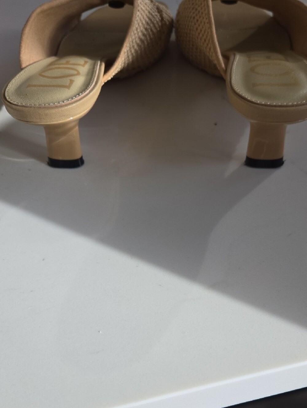 Loewe Beige Woven Knot Mules with Gold Medallion - Picture 3 of 7